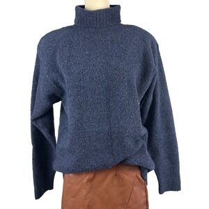 Navy Blue Textured Turtleneck Sweater WomenMedium‎ Wool Blend Pullover Warm Cozy